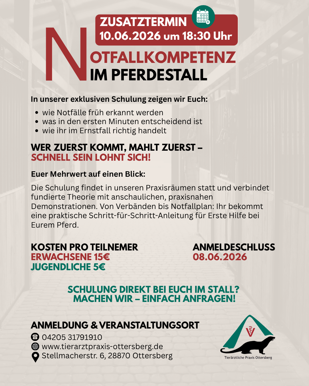 ZUSATZTERMIN – Notfallkompetenz im Pferdestall – Praxisabend