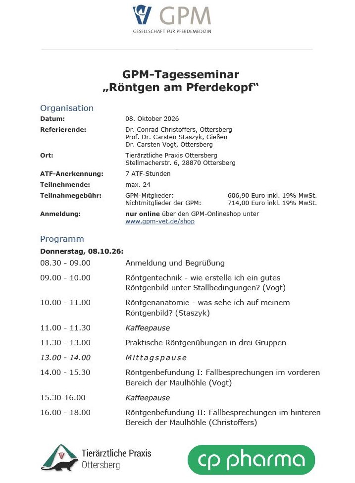 Für Tierärzte: Röntgen am Pferdekopf – 08. Oktober 2026